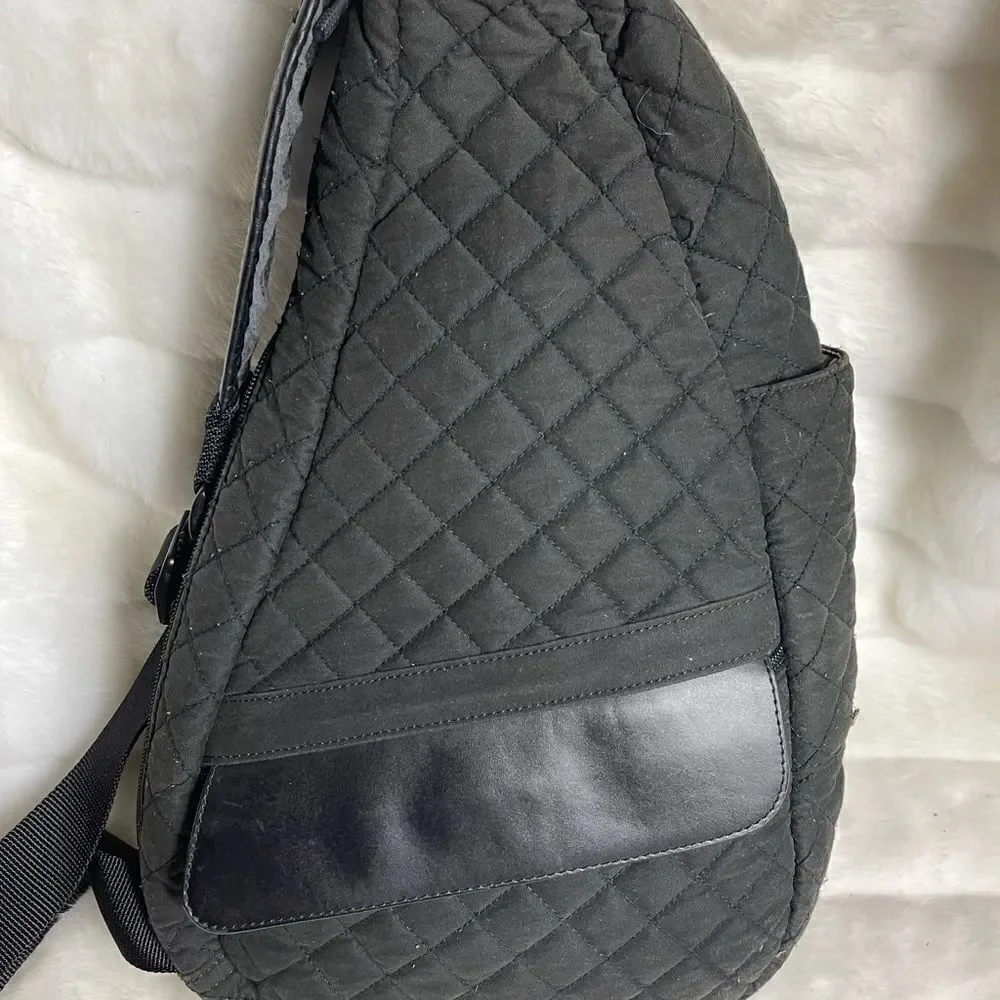 Black LL Bean AmeriBag Healthy. Back sling back black quilted